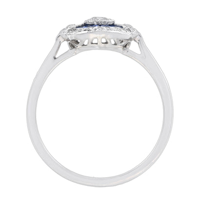 Diamond &amp; Blue Sapphire Art Deco Style 14K White Gold Ring