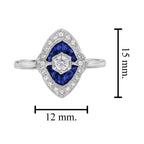 1.39 ctw Art Deco Blue Sapphire & Diamond 14K White Gold Ring