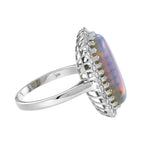 Blue Crystal Australian Opal & Diamond Halo Set Vintage Style White Gold Ring