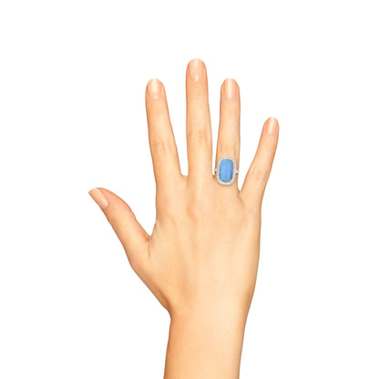 Blue Crystal Australian Opal & Diamond Halo Set Vintage Style White Gold Ring