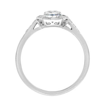 Diamond & Blue Sapphire Art Deco Inspired Style Engagement 14K White Gold Ring