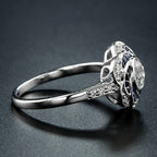 Rose Petal Floral Style Diamond & Blue Sapphire Engagement 18K White Gold Ring