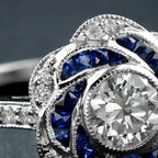 Rose Petal Floral Style Diamond & Blue Sapphire Engagement 18K White Gold Ring
