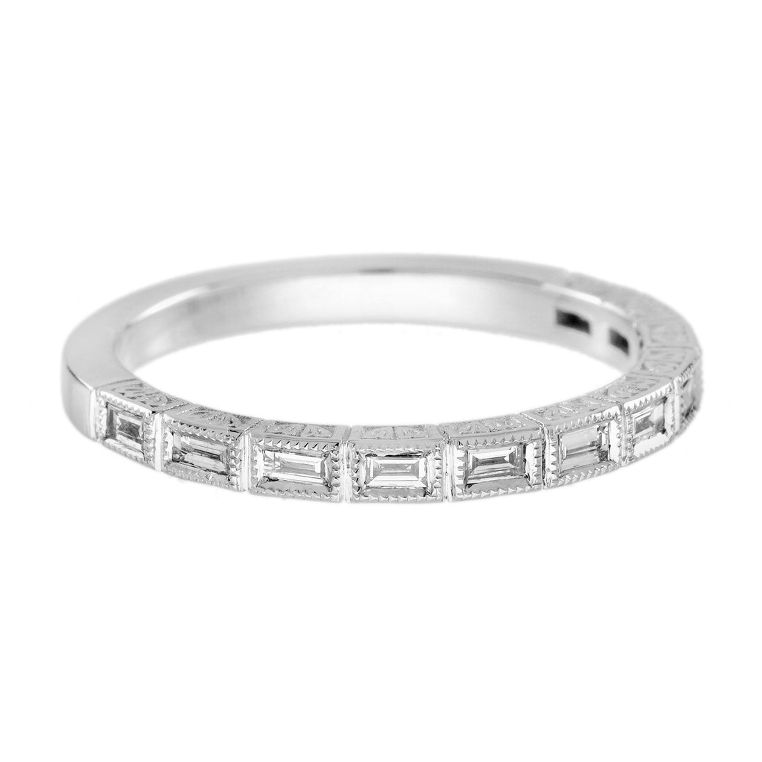 Baguette Diamond Art Deco Style Half Eternity Band 14K White Gold Ring