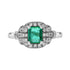 Green Emerald & Diamond Vintage Art Deco Style Halo 14K White Gold Ring