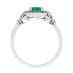 Green Emerald & Diamond Vintage Art Deco Style Halo 14K White Gold Ring