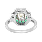 Art Deco Style Square Asscher Diamond & Emerald Engagement 18K White Gold Ring
