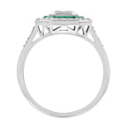 Art Deco Style Square Asscher Diamond & Emerald Engagement 18K White Gold Ring
