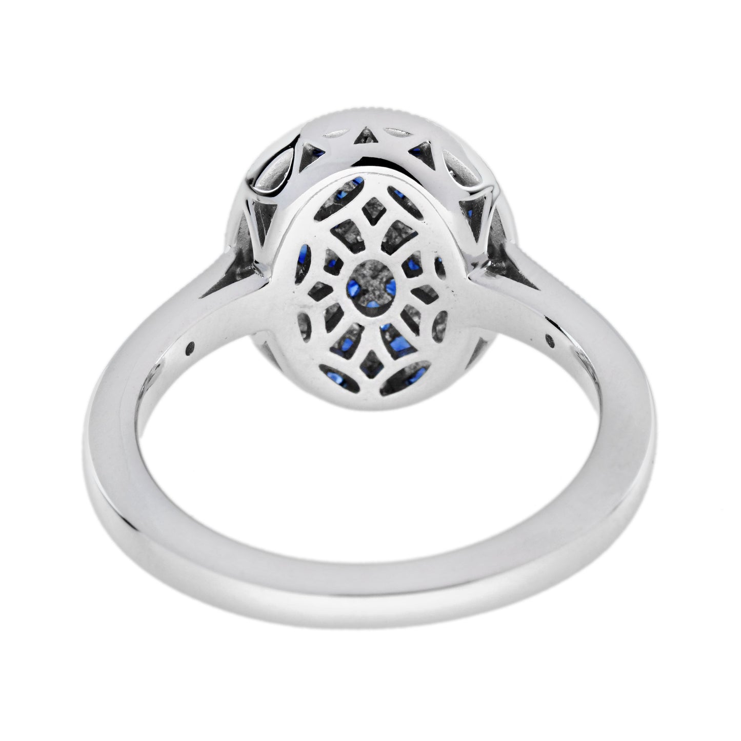 diamond & blue sapphire vintage inspired art deco style cluster white gold ring