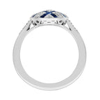 Diamond & Blue Sapphire Vintage Inspired Art Deco Style Cluster White Gold Ring