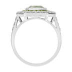 Rectangle Green Amethyst & Peridot Diamond Art Deco Style 14K White Gold Ring