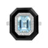 Art Deco Style Emerald Cut Blue Aquamarine & Diamond Onyx 14K White Gold Ring