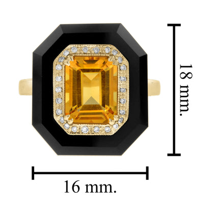 Orange Citrine & Diamond and Black Onyx Art Deco Style 14K Yellow Gold Ring