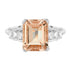 Emerald Cut Peach Orange Morganite & Baguette Diamond Solitaire White Gold Ring