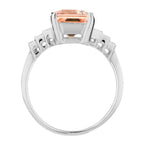 Emerald Cut Peach Orange Morganite & Baguette Diamond Solitaire White Gold Ring