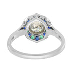 Round Diamond with Emerald & Sapphire Art Deco Style Mosaic White Gold Ring