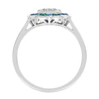 Round Diamond with Emerald & Sapphire Art Deco Style Mosaic White Gold Ring