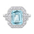 Rectangle Emerald Cut Blue Aquamarine & Diamond Art Deco Style White Gold Ring
