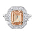 Emerald Cut Peach Orange Morganite & Diamond Halo Set 14K White Gold Ring