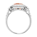 Emerald Cut Peach Orange Morganite & Diamond Halo Set 14K White Gold Ring