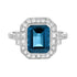 Rectangle Emerald Cut London Blue Topaz & Diamond Halo Engagement Platinum Ring