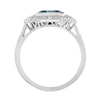 Rectangle Emerald Cut London Blue Topaz & Diamond Halo Engagement Platinum Ring