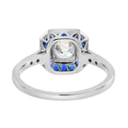 Diamond & Blue Sapphire Fancy Cut Halo Art Deco Style Engagement White Gold Ring