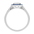 Diamond & Blue Sapphire Fancy Cut Halo Art Deco Style Engagement White Gold Ring