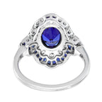 Oval Shape Blue Sapphire & Diamond Art Deco Style Statement Ring