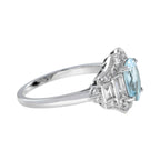 Oval Shape Blue Aquamarine & Diamond Art Deco Style 14K White Gold Ring