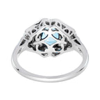 Oval Shape Blue Aquamarine & Diamond Art Deco Style 14K White Gold Ring