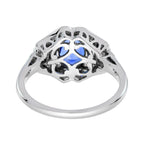 Blue Oval Shape Sapphire & Diamond Art Deco Style Engagement 14K White Gold Ring