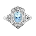 1.58 ctw Art Deco Style Blue Aquamarine & Diamond Oval Engagement Ring 14K White Gold