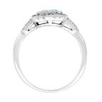 Oval Blue Aquamarine & Diamond Art Deco Style Engagement 14K White Gold Ring
