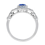 Blue Oval Shape Sapphire & Diamond Art Deco Style Cocktail 18K White Gold Ring