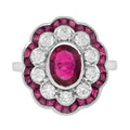 Certified No Heated Siamese Red Pink Ruby & Diamonds Cluster 18K White Gold Ring