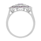Certified No Heated Siamese Red Pink Ruby & Diamonds Cluster 18K White Gold Ring