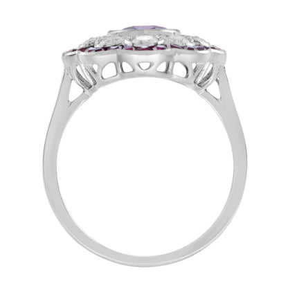 Certified No Heated Siamese Red Pink Ruby & Diamonds Cluster 18K White Gold Ring