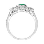 Oval Shape Green Emerald & Sapphire Diamond Art Deco Egyptian Style White Ring