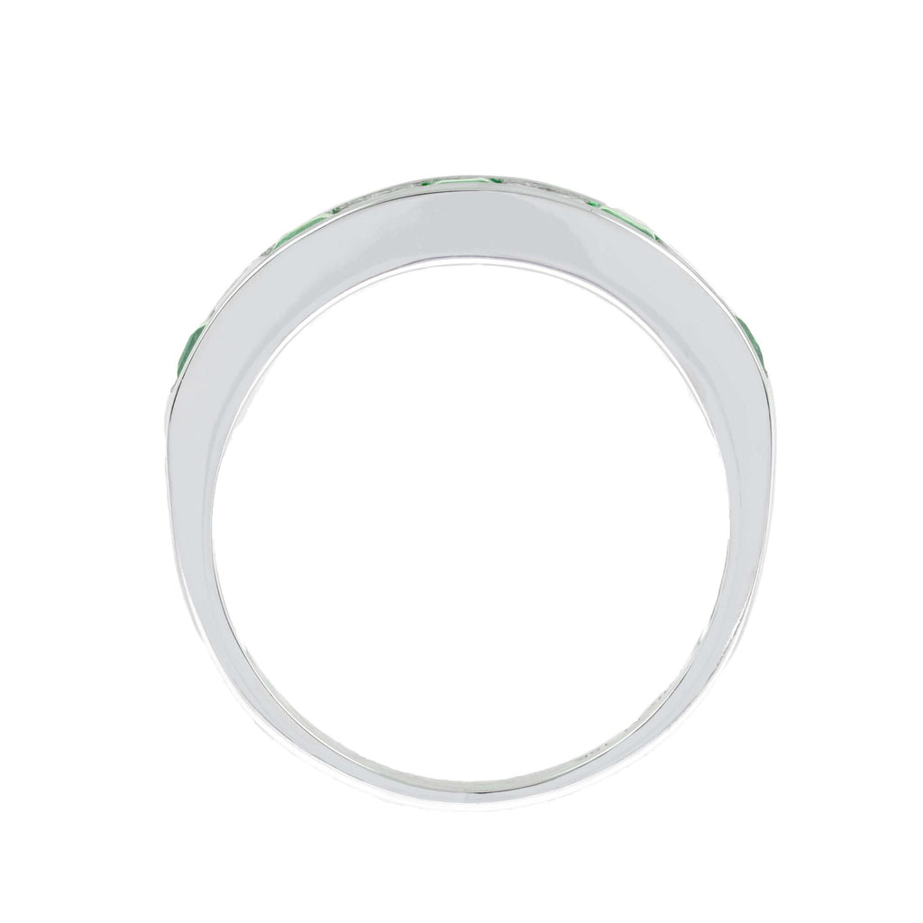 Square Princess Cut Green Emerald & Diamond Channel Half Eternity 14KW Gold Band