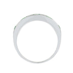 Square Princess Cut Green Emerald & Diamond Channel Half Eternity 14KW Gold Band