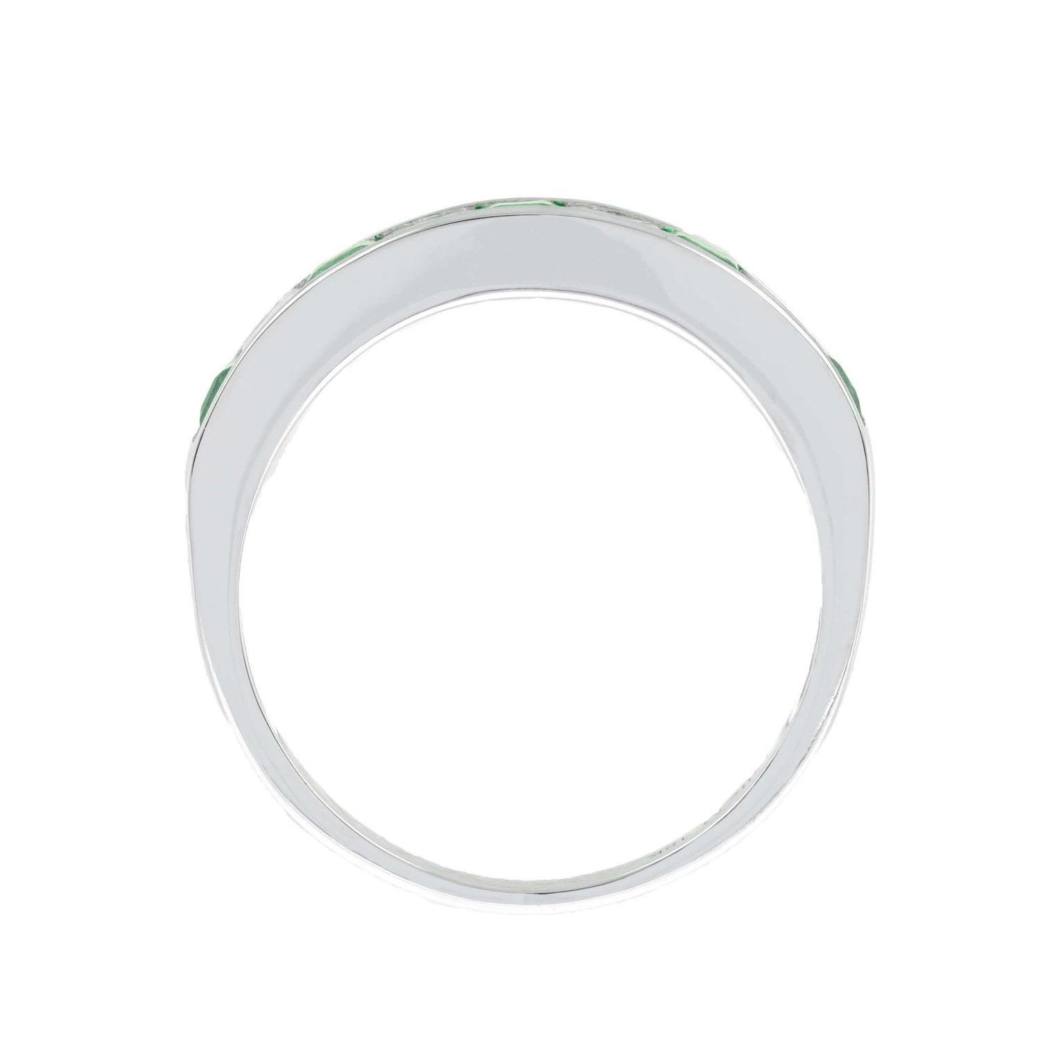 Square Princess Cut Green Emerald &amp; Diamond Channel Half Eternity 14KW Gold Band