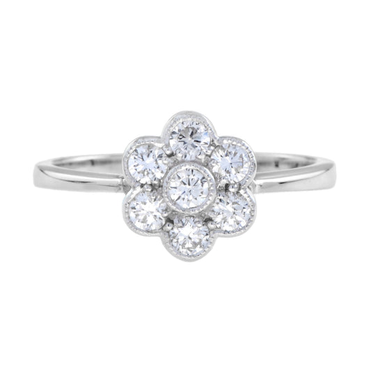 Diamond Floral Flower Cluster 14K White Gold Ring