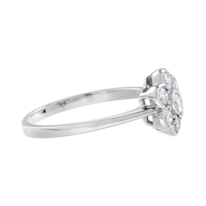 Diamond Floral Flower Cluster 14K White Gold Ring