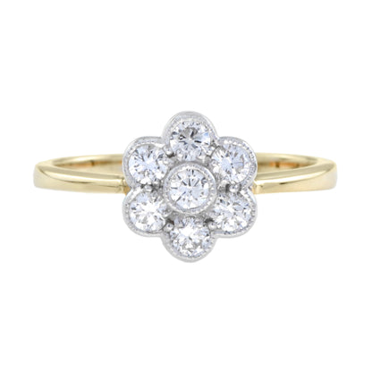 Fleur Floral Cluster Diamonds Ring &amp; Earrings 14K Yellow Gold Halo Matching Set