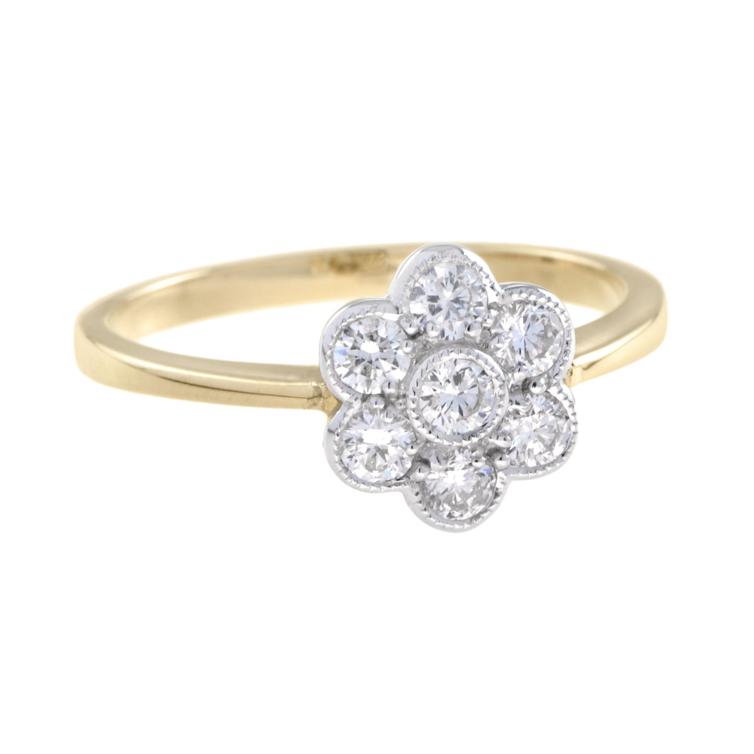Fleur Floral Cluster Diamonds Ring &amp; Earrings 14K Yellow Gold Halo Matching Set