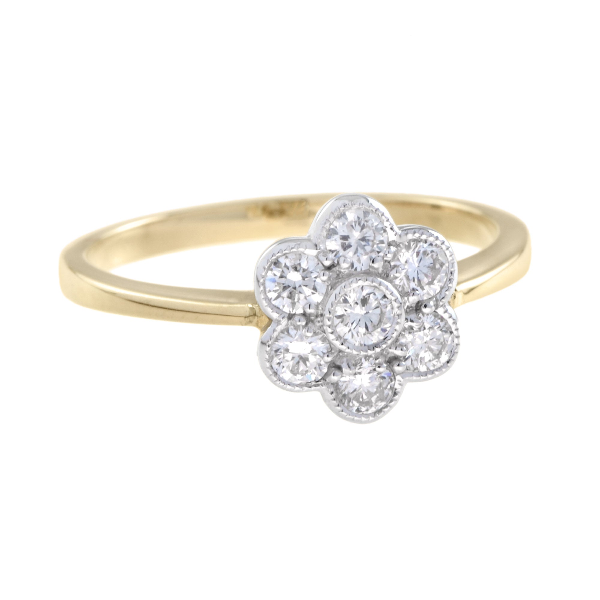 Fleur Floral Cluster Diamonds Ring &amp; Earrings 14K Yellow Gold Halo Matching Set