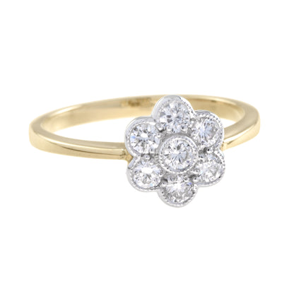 Fleur Floral Cluster Diamonds Ring &amp; Earrings 14K Yellow Gold Halo Matching Set