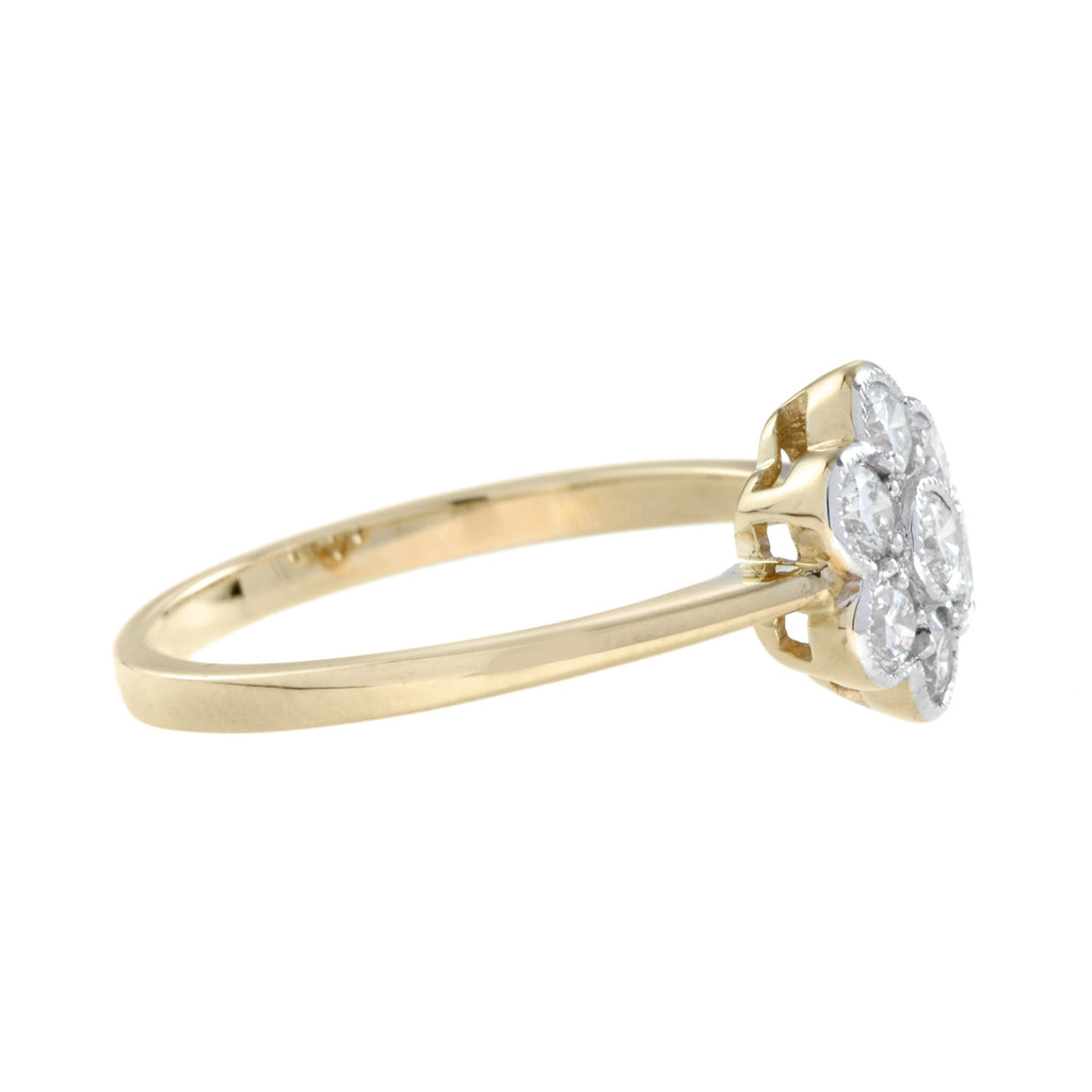 Fleur Floral Cluster Diamonds Ring & Earrings 14K Yellow Gold Halo Matching Set