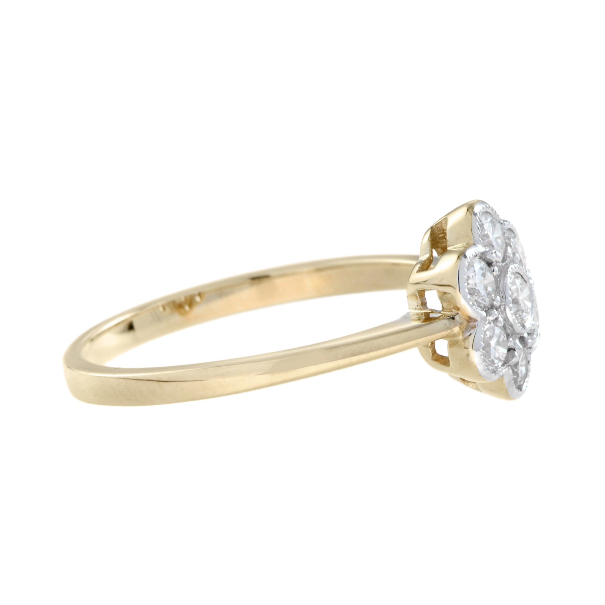 Fleur Floral Cluster Diamonds Ring &amp; Earrings 14K Yellow Gold Halo Matching Set